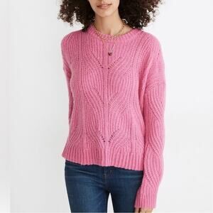 Madewell Charley Pullover Sweater Alpaca Blend Bubblegum Pink MC006 Pointelle